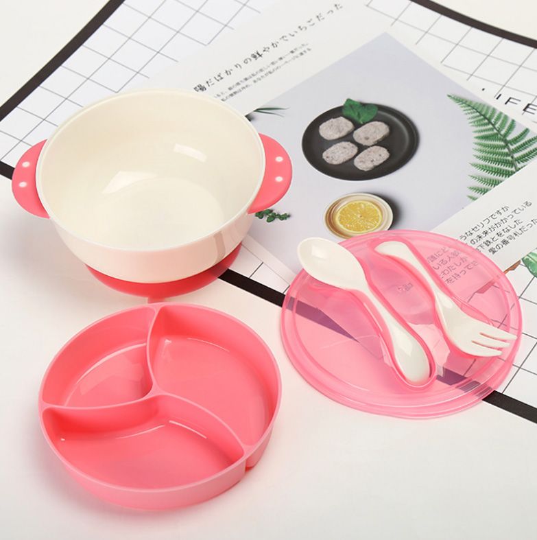 Non-slip BPA Free Plastic PP Baby Safty Stay Suction Bowl Sets With Spoon