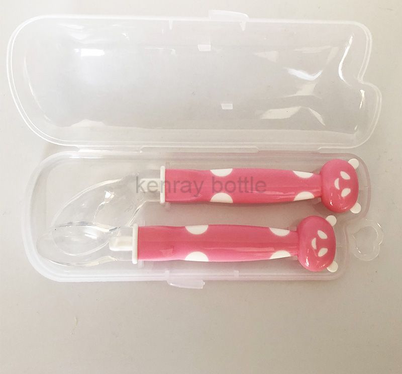 Cute Panda 2PCS Bendable Baby Spoon Fork Set With PP Storage Box 