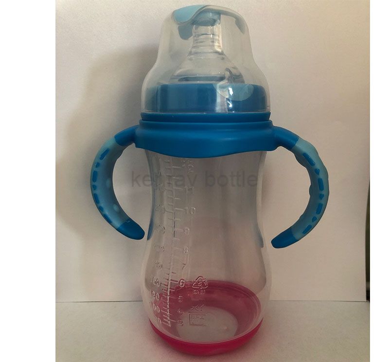 China BPA Free 13oz Baby Feeding Bottle with Double Color Handle